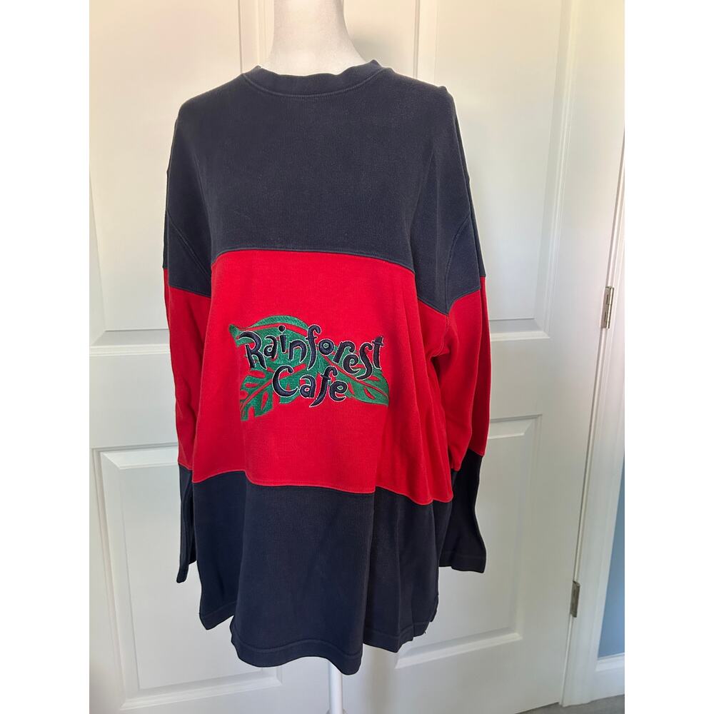 Rainforest Cafe Colorblock Sweatshirt Medium Red Black Long Sleeve Pullover